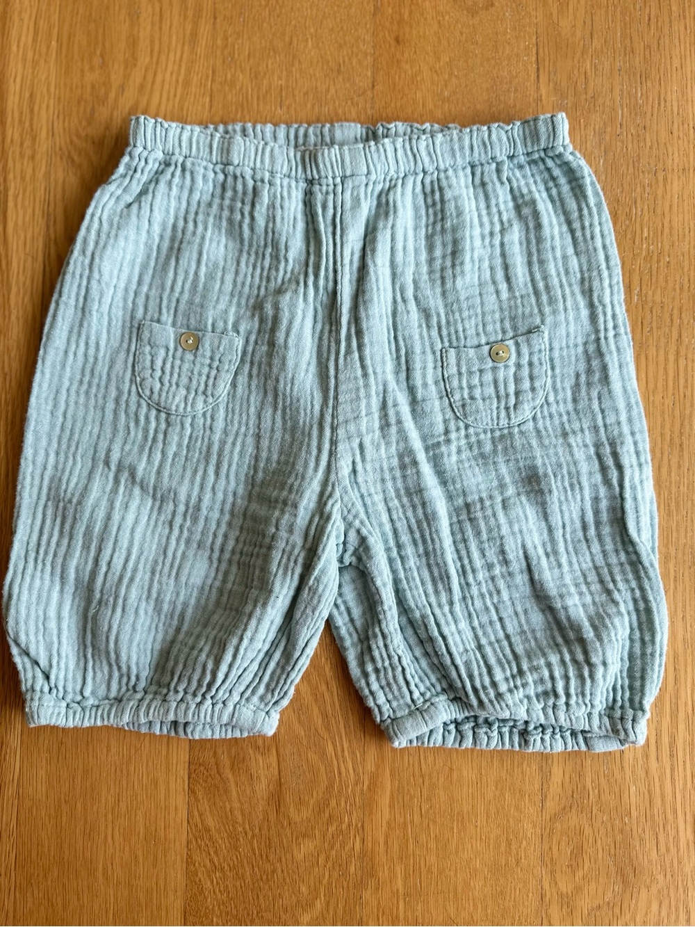 Light Blue Kids Cotton Gauze Shorts with Elastic Waist